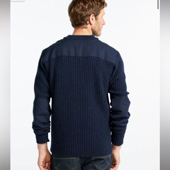 L.L. Bean Commando Sweater Merino Wool Lambs Wool Henley Navy XL EUC - Picture 6 of 13